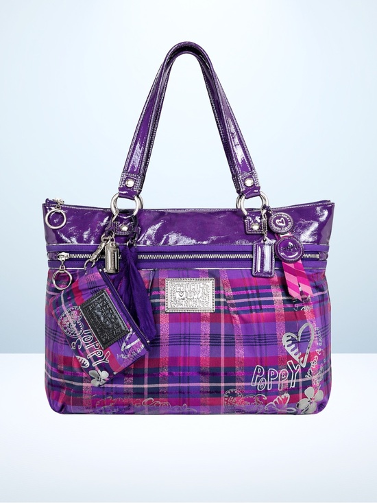 Coach Handbags - Coach 2pc 2010 Poppy Tartan Glam Tote + Wristlet (Purple) 15886